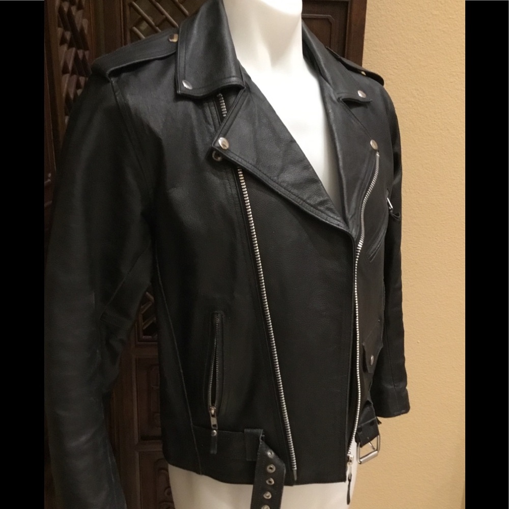 💋 LEATHER MEN JACKET SIZE 36 WITH CUSTOM GRAPHICS - Picture 4 of 9